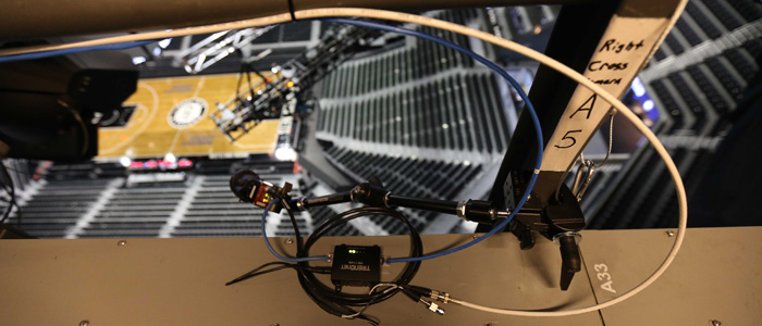 Image of one of STATS' SportVU tracking system cameras installed in the Barclay’s Center Brooklyn
